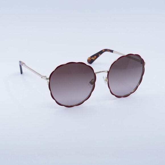Kate Spade CANNES/G/S 0C9A HA Sunglasses Red/Gold Round Frame, Brown Lenses - Picture 1 of 8